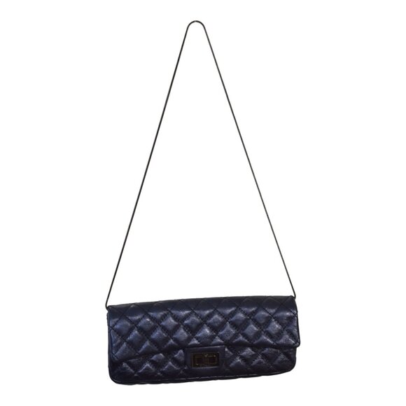 Chanel 2.55 East West Metallic Blue Quilted Leather bag / clutch - baguette size - Picture 1 of 16